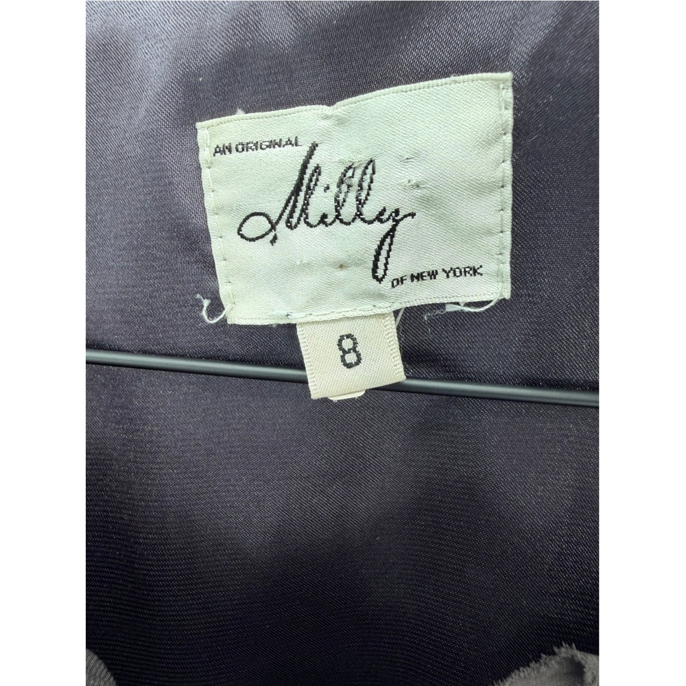 Milly of New York Black Silk Ruffle Dress 8 Gold Rose Button Side Slit Vintage - Picture 3 of 6